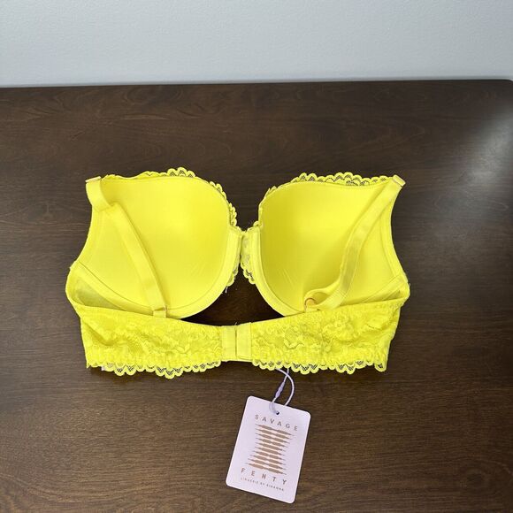 Savage X Fenty Women Size 36D D Bra Floral Lace Push Up Yellow Neon Y2K Brat - Picture 13 of 15